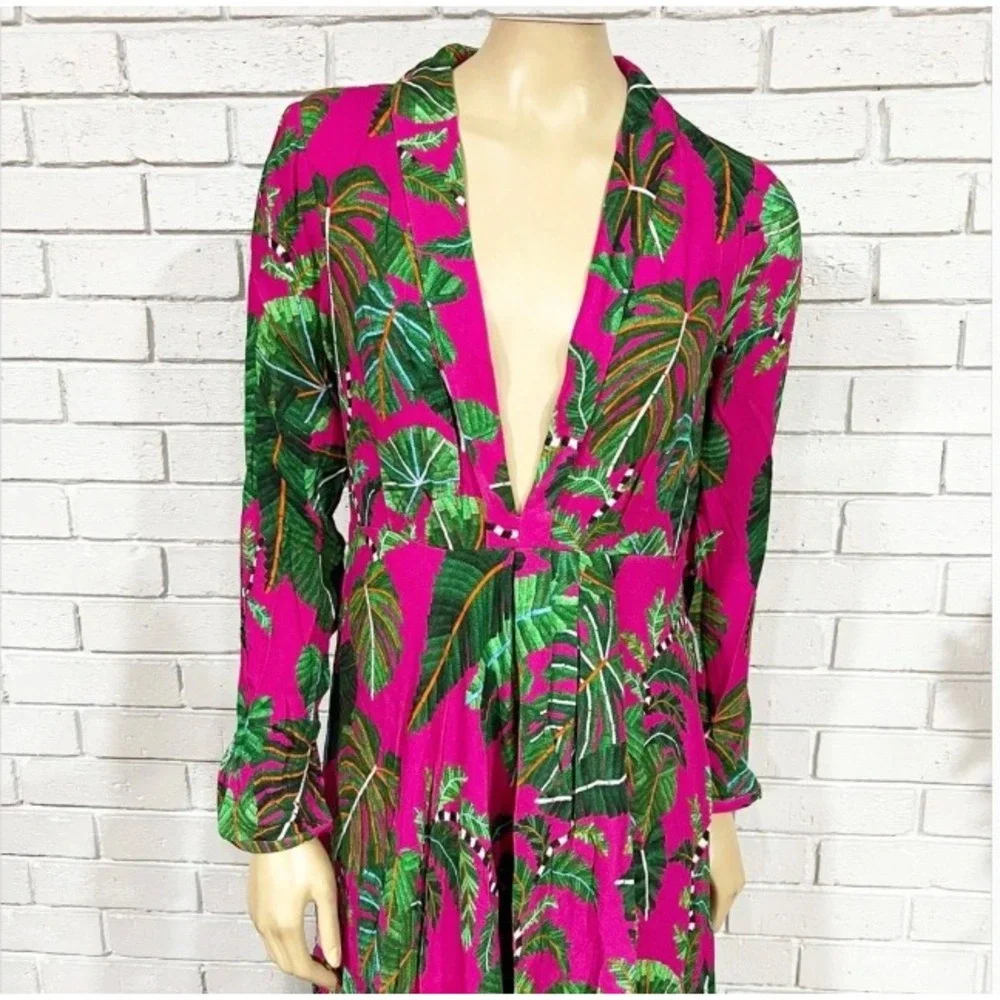 FARM Rio Leaves Print Long Sleeve Maxi Dress in Leaves Pink | XL - Picture 4 of 14